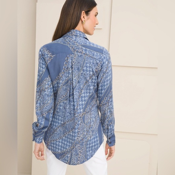 Chicos Sandwashed Satin Mixed Print Button Up Long Sleeve Chico Size 2/ US 12/14 - Picture 3 of 10